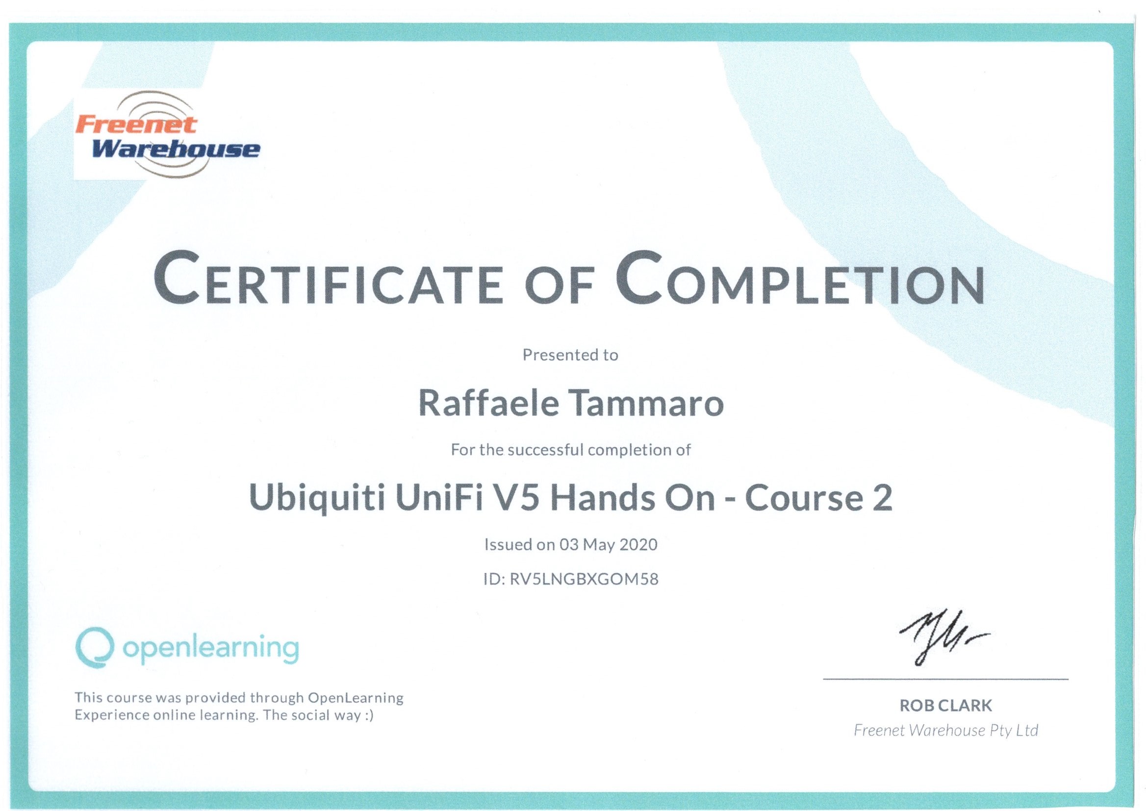 Certificate of Completion Ubiquiti Course 1